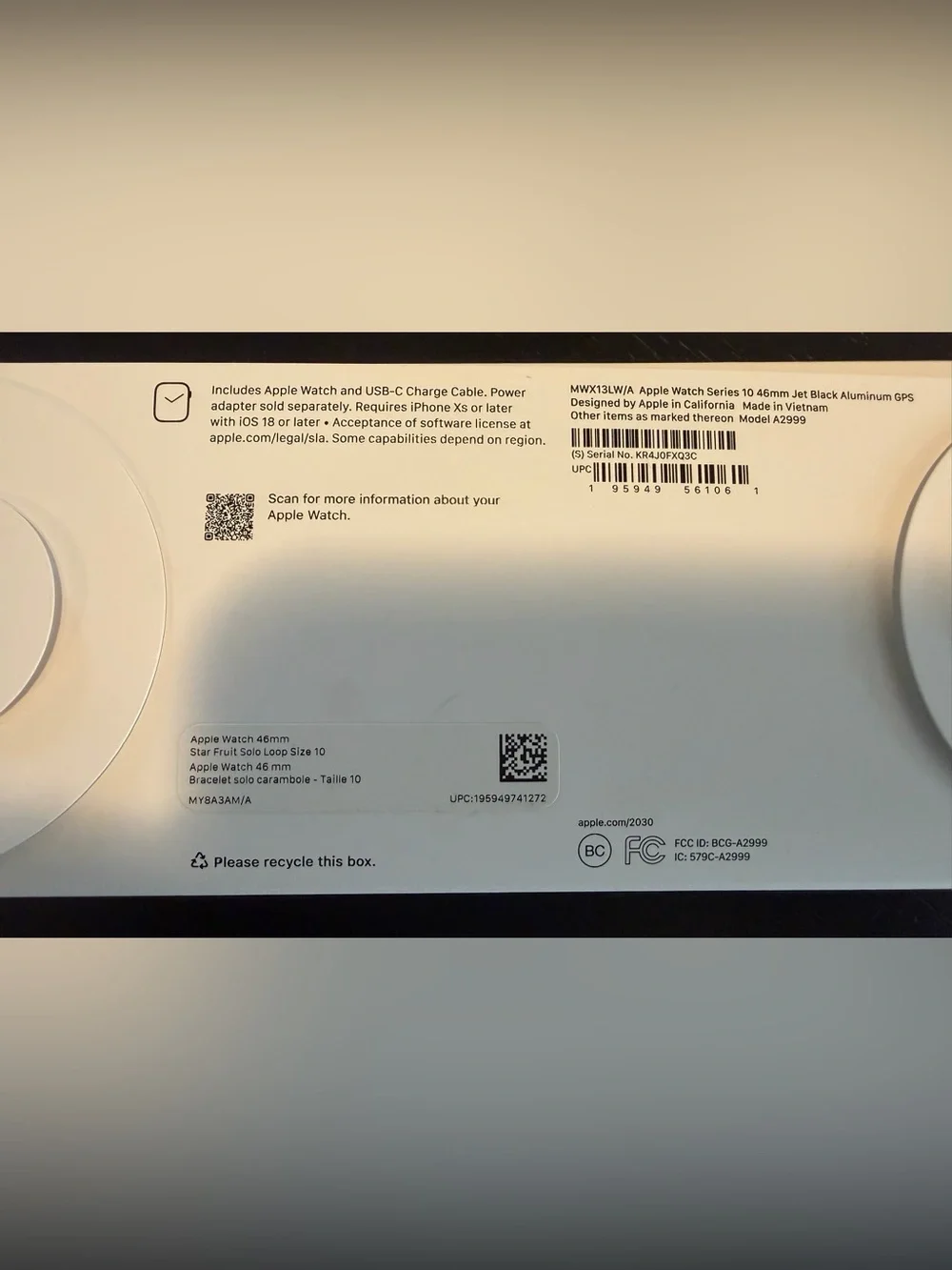 Apple Watch Series 10 - 46mm Jet Black Aluminum GPS, LIKE NEW IN BOX